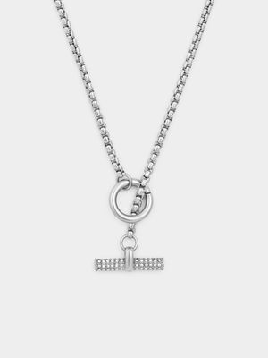 Tempo Jewellery Stainless Steel Cubic Zirconia T-Bar Necklace