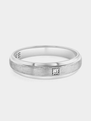 White Gold Lab Grown Diamond Love Solitaire Satin Wedding Band