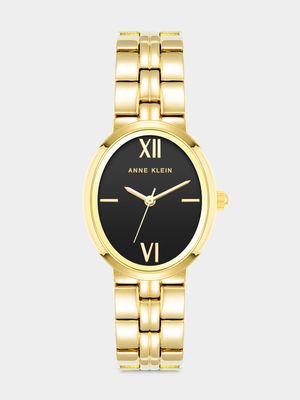 AnneKlein Women Gold Black Oval Watch