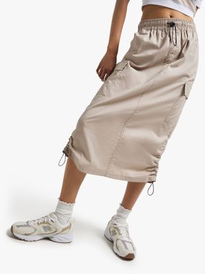 Women's Natural Utility Midaxi Skirt With Toggles