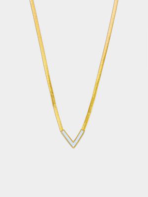 Stainless Steel 18ct Gold Plated Waterproof White V-Detail Snake Chain