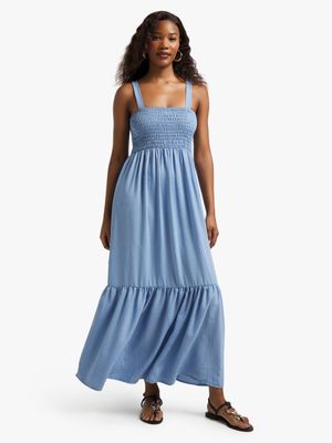 Women's Light Blue Smocked Maxi Dress