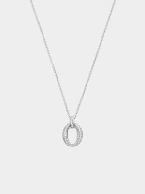 Sterling Silver Cubic Zirconia Oval Pavé Pendant