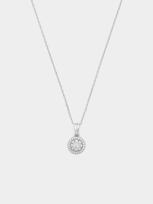 Sterling Silver Cubic Zirconia Round Cluster Halo Pendant