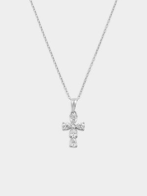 Sterling Silver Cubic Zirconia Pear Cross Pendant