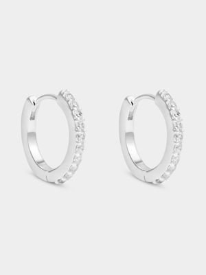 16mm Silver Tone CZ Hoop Earrings