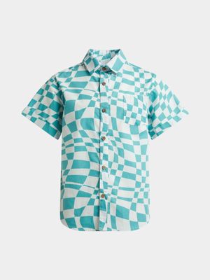 Older Boy's Blue Abstract Checked Shirt