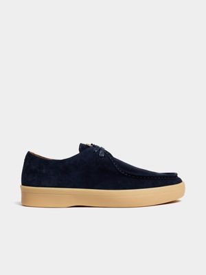 Fabiani Men's Suede Apron Toe Navy Wallabee Shoes