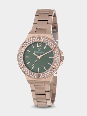 Daniel Klein Green Dial Rose Plated Bracelet Watch