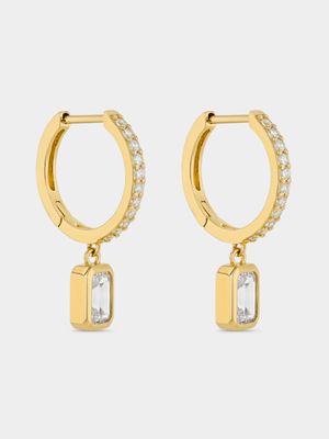 Gold Plated Sterling Silver Cubic Zirconia Emerald-Cut Drop Earrings