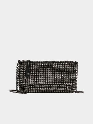 Women's Black Diamante Stud Crossbody Bag