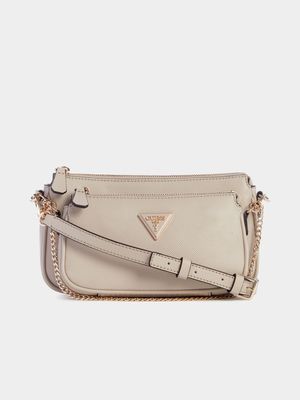 Women's Guess Beige Noelle Dbl Pouch Crossbody Bag