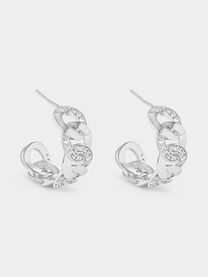 Cheté Sterling Silver Cubic Zirconia Chain Link Half Hoop Earrings