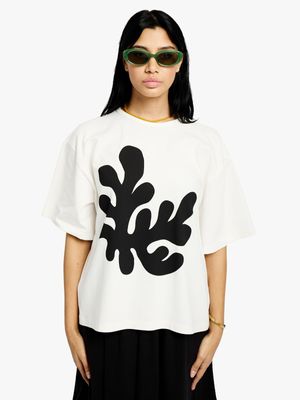 Women's Me&B Cream MonoSeaweed Printed T-Shirt