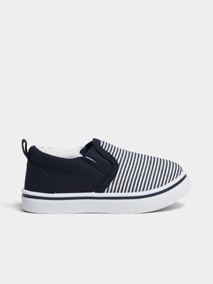 Jet Younger Boys Navy Stripe Slip On Sneaker