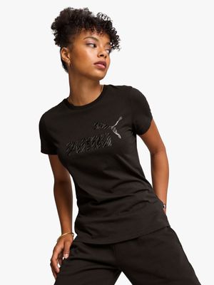 Womens Puma ESS+ Animal Black Tee