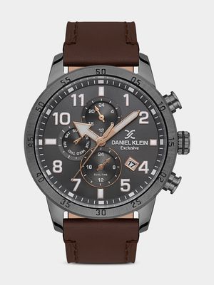 DaDaniel Klein Black Plated Brown Leather Chronographic Watch