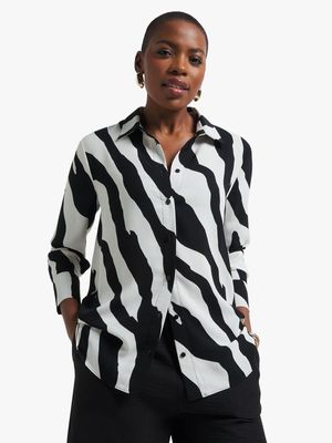 Women's Black & White Animal Print Shirt