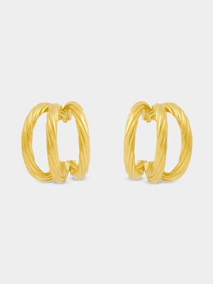 Stainless Steel 18ct Gold Plated Waterproof Twisted Tri- Hoops