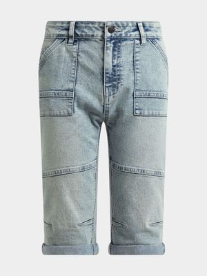 Younger Boy's Mid Wash Long Denim Shorts