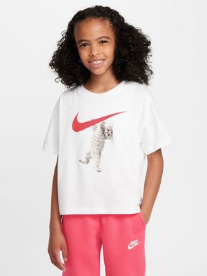 Girls Nike Sportswear Hang In There White Boxy Tee