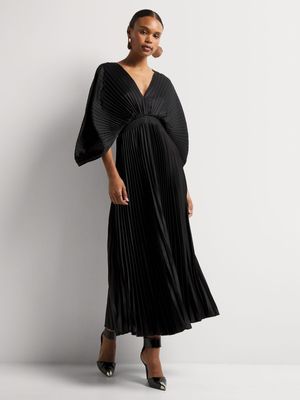 Luella Pleated Satin Maxi Kaftan Dress