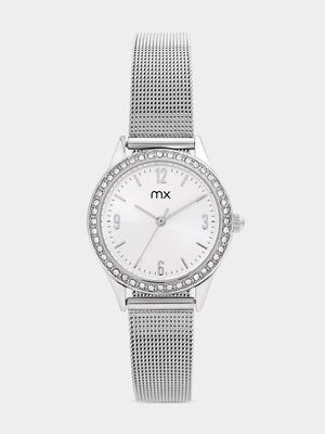 MX Silver Plated Silver Toned Dial Mesh Watch