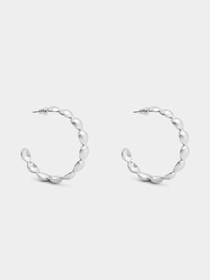 Large Silver Tone Bobble Hoops