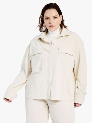 Women's Me&B Cream Cropped Cord Shacket