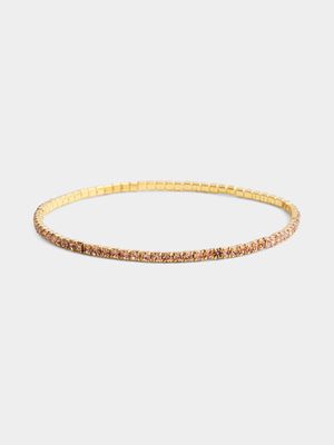 Gold Tone Champagne Stone Stretchy Tennis Bracelet