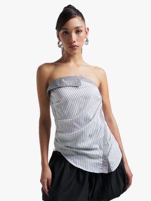 Women's Grey & White Stripe Top