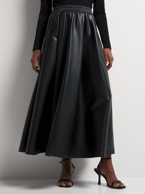 Pleather A-Line Elasticated Maxi Skirt