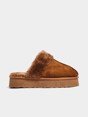 Women's Tan Fur Slip In Mule