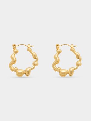 Stainless Steel 18ct Gold Plated Abstract Flower Hoops