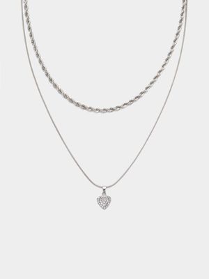 Rope & Diamond Heart Pendant Necklace