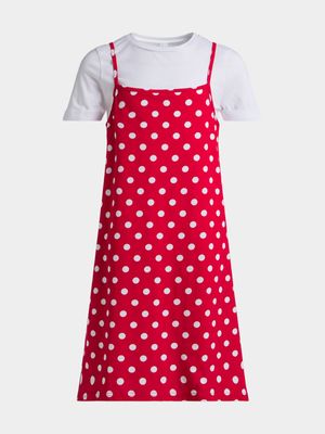 Jet Younger Girls Red/White Polka Dot Slip Dress