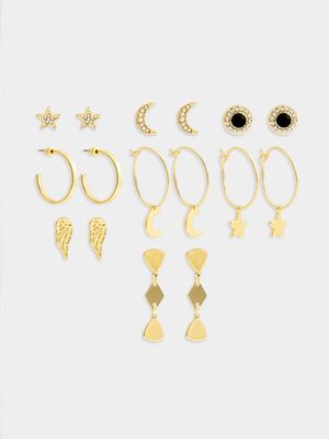 8pk Star & Moon Stud & Hoop Set pack