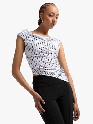 Women's Polka Dot Drape Neck Top