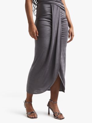 Women's Grey Co-Ord Skirt With Front Draping