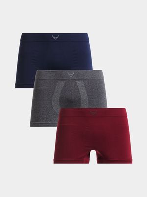 Men's Navy, Red & Black Melange 3-Pack Seamless Trunks