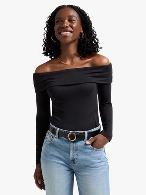 Women's Black Bardot Top