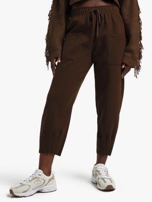 Women's Brown Darted Jogger Pants