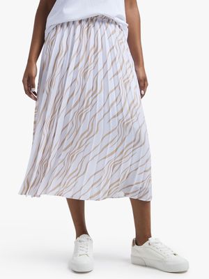 Women's White & Natural Pleated Skirt