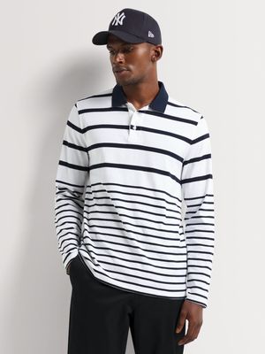 Men's Markham Long Sleeve Stripe Navy/White Golfer