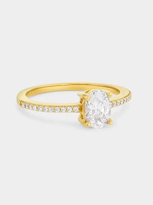 Gold Plated Sterling Silver Cubic Zirconia Oval Solitaire Ring