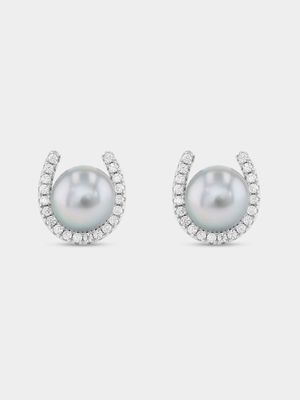 Sterling Silver Clear Cubic Zirconia Horse Shoe Earrings