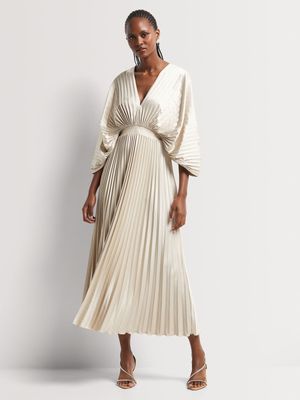 Luella Pleated Satin Maxi Kaftan Dress