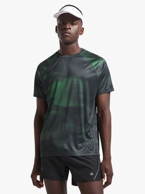 Mens TS Dri-Tech Micro Text All Over Print Green Top