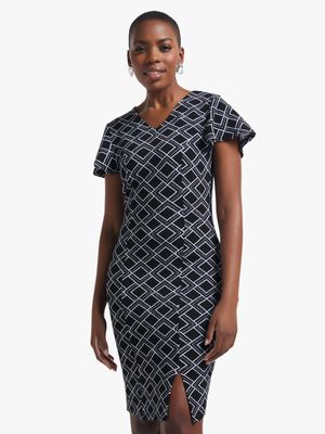 Jet Women's Black/Milk Geo Print Flutter Sleeve Dress