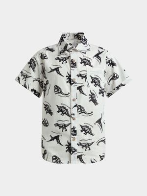 Older Boy's White & Black Dino Print Shirt